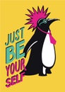 Pop art poster with penguin punk. Humorous illustration. Royalty Free Stock Photo