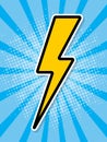 Pop art poster. Yellow lightning on a blue background. vector illustration Royalty Free Stock Photo