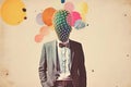 Pop art postmodern style collage. Illustration of business man with cactus on the head depicting headache. Royalty Free Stock Photo