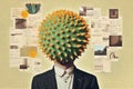 Pop art postmodern style collage. Illustration of business man with cactus on the head depicting headache. Royalty Free Stock Photo