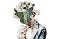 Pop art postmodern style collage. Illustration of business man with cactus on the head depicting headache. Royalty Free Stock Photo