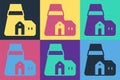 Pop art Power station plant and factory icon isolated on color background. Energy industrial concept. Vector Royalty Free Stock Photo