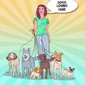 Pop Art Pretty Woman Dog Walker Royalty Free Stock Photo