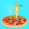 Pop art process of cooking pizza. Comic book style imitation. Vintage retro style.