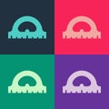 Pop art Protractor grid for measuring degrees icon isolated on color background. Tilt angle meter. Measuring tool Royalty Free Stock Photo