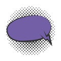 Pop art purple speech bubble halftone style, flat design white background