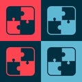 Pop art Puzzle pieces toy icon isolated on color background. Vector Royalty Free Stock Photo