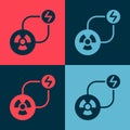 Pop art Radioactive exchange energy icon isolated on color background. Radioactive toxic symbol. Radiation hazard sign