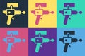 Pop art Ray gun icon isolated on color background. Laser weapon. Space blaster. Vector