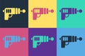Pop art Ray gun icon isolated on color background. Laser weapon. Space blaster. Vector