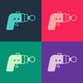 Pop art Ray gun icon isolated on color background. Laser weapon. Space blaster. Vector