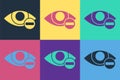 Pop art Red eye effect icon isolated on color background. Eye redness sign. Inflammatory disease of eyes. Vector Royalty Free Stock Photo