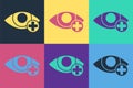Pop art Red eye effect icon isolated on color background. Eye redness sign. Inflammatory disease of eyes. Vector Royalty Free Stock Photo