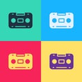 Pop art Retro audio cassette tape icon isolated on color background. Vector Royalty Free Stock Photo