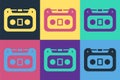Pop art Retro audio cassette tape icon isolated on color background. Vector Royalty Free Stock Photo