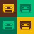 Pop art Retro audio cassette tape icon isolated on color background. Vector Royalty Free Stock Photo