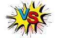 Pop art retro comic. Blue and red background. Versus lightning blast halftone dots. Cartoon vs. Vector