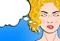 Pop art retro comic style blond woman with close eyes dreaming a Royalty Free Stock Photo