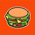 Pop art retro style burger sandwich, vector tasty fast food icon in comic style