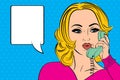 Pop art retro woman in comics style talking on the phone Royalty Free Stock Photo