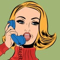 Pop art retro woman in comics style talking on the phone Royalty Free Stock Photo