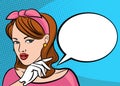 Pop art retro woman face with speech bubble Royalty Free Stock Photo