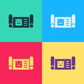Pop art Robot blueprint icon isolated on color background. Vector