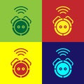 Pop art Robot vacuum cleaner icon isolated on color background. Home smart appliance for automatic vacuuming, digital