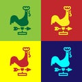 Pop art Rooster weather vane icon isolated on color background. Weathercock sign. Windvane rooster. Vector