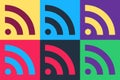 Pop art RSS icon isolated on color background. Radio signal. RSS feed symbol. Vector Royalty Free Stock Photo