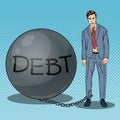 Pop Art Sad Businessman Chained to a Stone Debt Ball