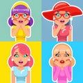 Pop Art Sale Cute Surprised Female Girls Woman Hand Palm Face Cartoon Characters Set Flat Design Vector Illustration Royalty Free Stock Photo