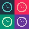 Pop art Sauna clock icon isolated on color background. Sauna timer. Vector