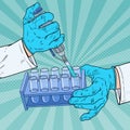 Pop Art Scientist Working with Medical Equipment. Chemical Analysis. Laboratory Test Tube. Scientific Research Concept Royalty Free Stock Photo