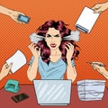 Pop Art Screaming Angry Business Woman with Laptop at Office Work Royalty Free Stock Photo