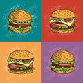 Pop art seamless pattern of burger . American fast food.