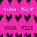 Pop art seamless pattern with dots acid and rooster silhouette seamless pattern on pink background. Vector Royalty Free Stock Photo