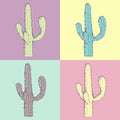 Pop art seamless pattern with hand drawn cactus.