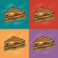 Pop art seamless pattern of sandwich . Fast food.
