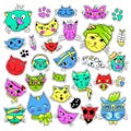 Pop art set with fashion patch badges. Cats and kittens Stickers, pins, patches, quirky, handwritten notes collection Royalty Free Stock Photo