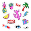 Pop art set with fashion patch badges and different elements. Stickers, pins, patches, quirky, handwritten notes Royalty Free Stock Photo