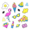 Pop art set with fashion patch badges and different elements. Stickers, pins, patches, quirky, handwritten notes Royalty Free Stock Photo