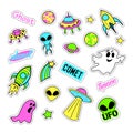 Pop art set with fashion patch badges and different ufo elements. Stickers, pins, patches, quirky, handwritten notes Royalty Free Stock Photo