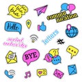 Pop art set with fashion patch badges. Social networks . Stickers, pins, patches, quirky, handwritten notes collection Royalty Free Stock Photo