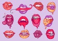 Pop art lips vector set