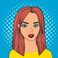 Pop art woman. Fashion, beautiful portrait girl with brown hair Royalty Free Stock Photo