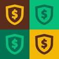 Pop art Shield with dollar symbol icon isolated on color background. Security shield protection. Money security concept Royalty Free Stock Photo