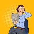 Pop Art Shocked Woman Reading a Newspaper. Bad News