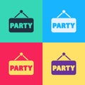 Pop art Signboard party icon isolated on color background. Vector