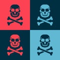 Pop art Skull on crossbones icon isolated on color background. Happy Halloween party. Vector Royalty Free Stock Photo